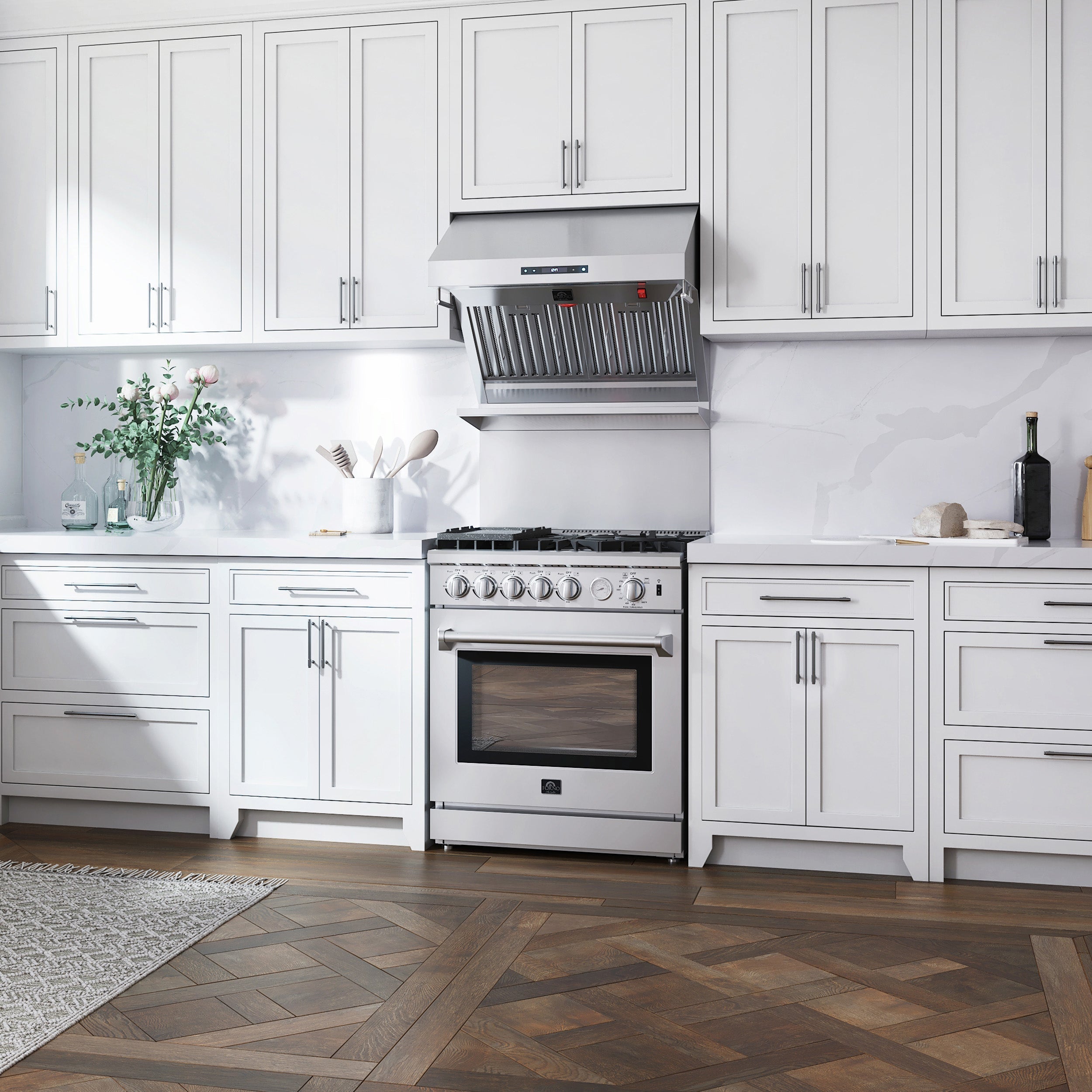 Forno Savona 30-Inch Wall-Mounted Range Hood with Backsplash, 600 CFM, Baffle Filters (Model FRHWM5029-30)