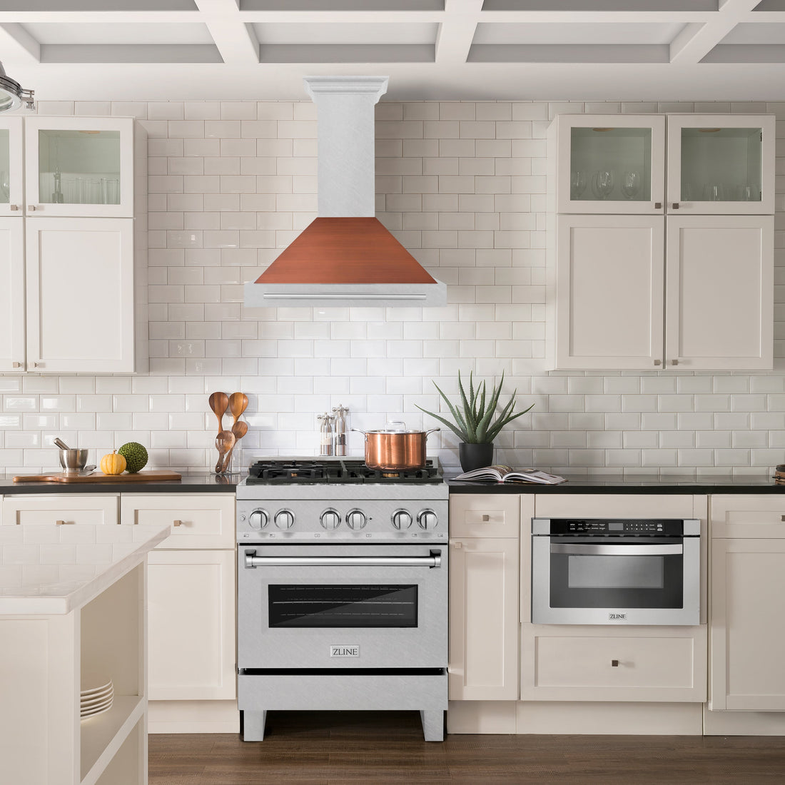 ZLINE 30 in. Wall Mount Range Hood, Convertible, Satin Stainless Steel with Copper Shell and Stainless Steel Handle (KB4SNX-C-30)
