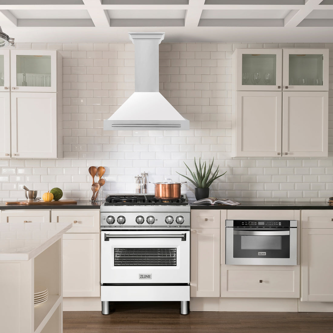 ZLINE 30 Inch Wall Mount Range Hood Stainless Steel White Matte Shell Stainless Steel Handle (KB4STX-WM-30)