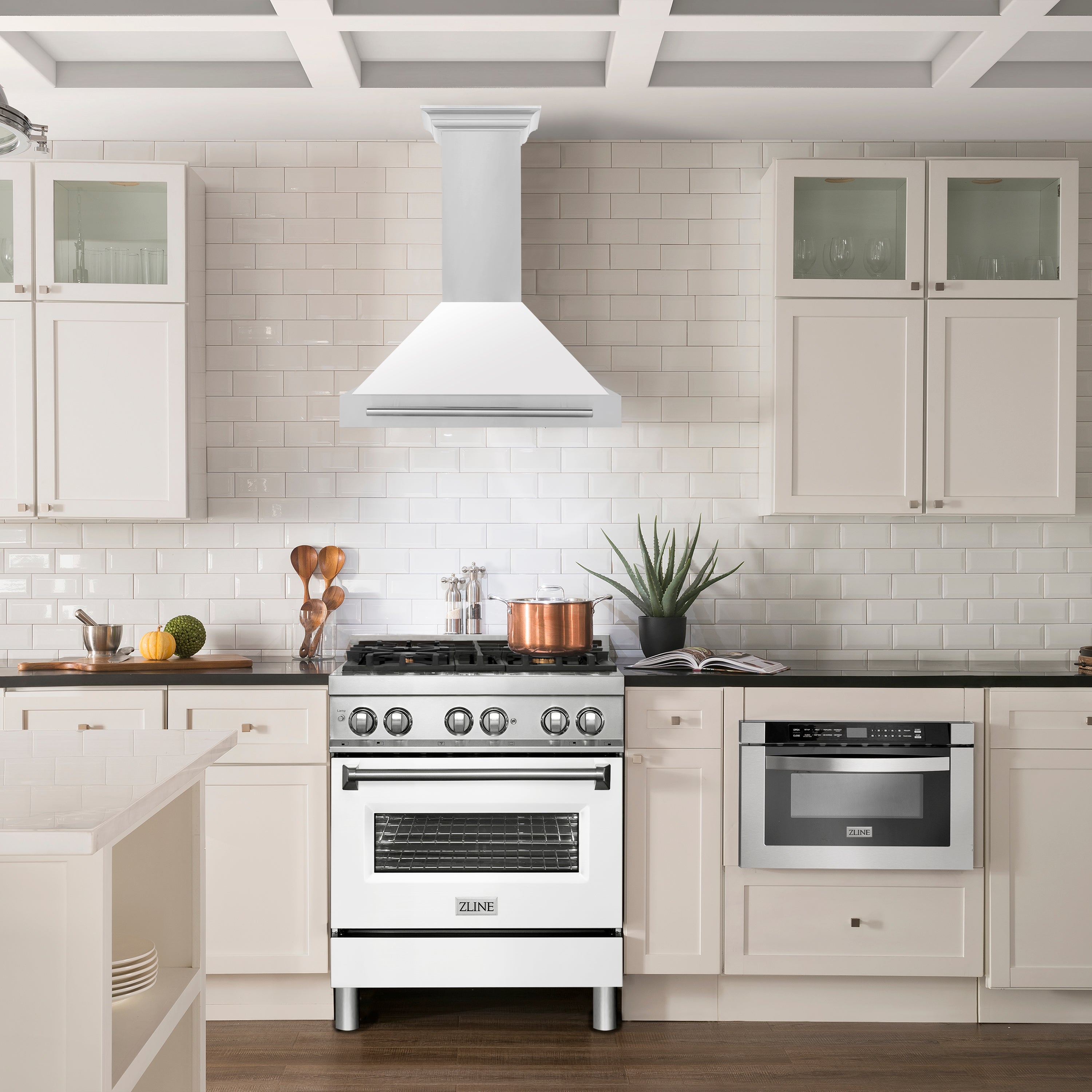 ZLINE 30 Inch Wall Mount Range Hood Stainless Steel White Matte Shell Stainless Steel Handle (KB4STX-WM-30)