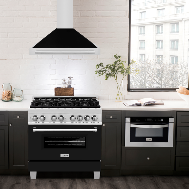 ZLINE 36 Inch Wall Mount Range Hood Stainless Steel Black Matte Shell 400 CFM KB4STX-BLM-36