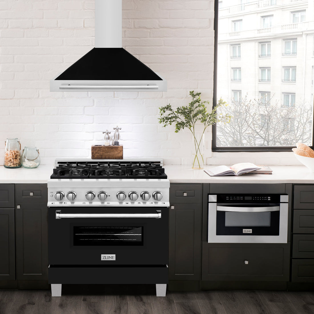 ZLINE 48 in. Wall Mount Range Hood Stainless Steel Black Matte Shell 4-Speed 400 CFM (KB4STX-BLM-48)