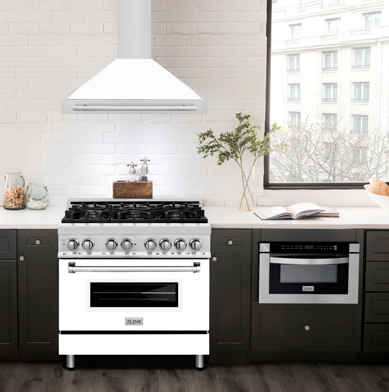 ZLINE 36 Inch Wall Mount Range Hood Stainless Steel White Matte Shell 400 CFM KB4STX-WM-36