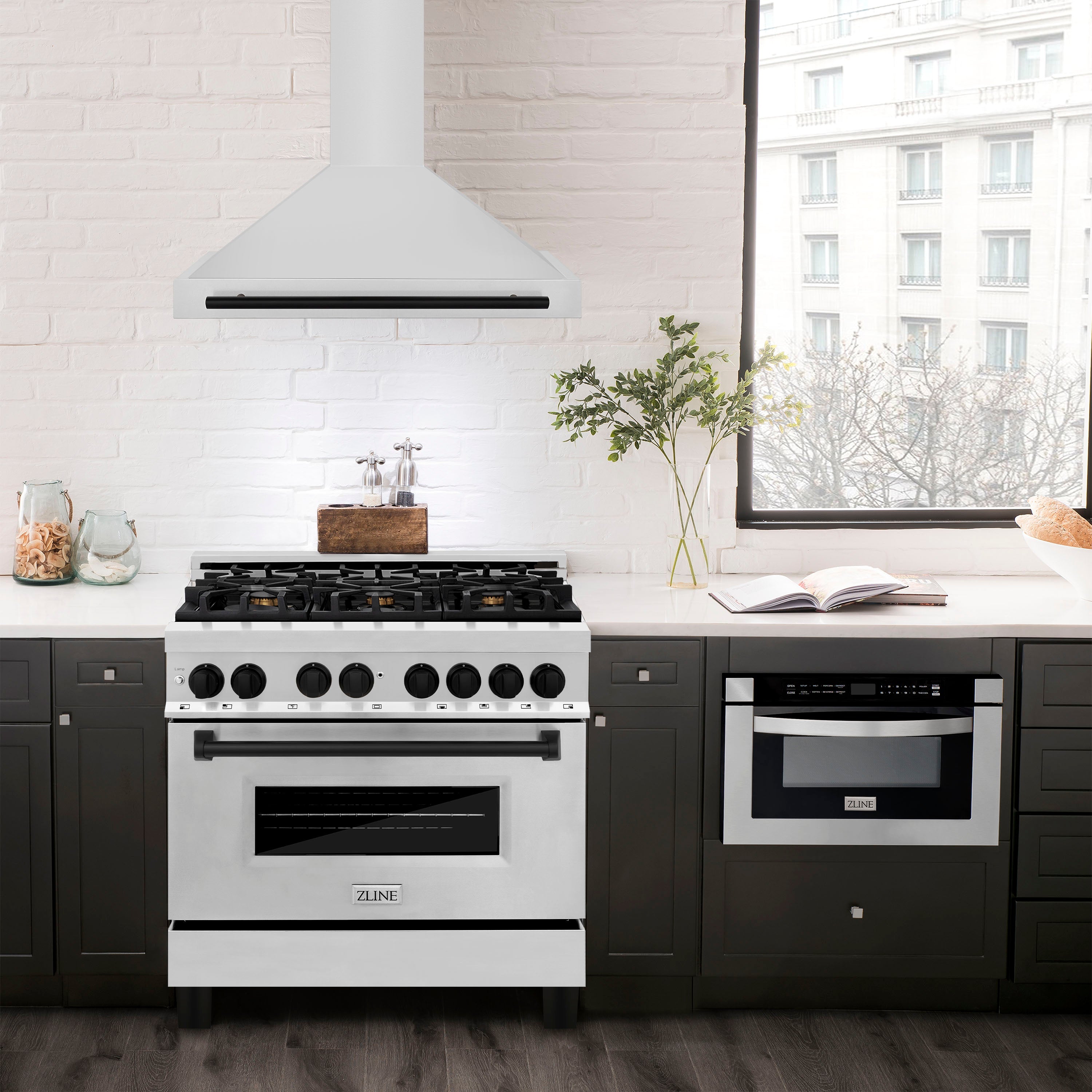 ZLINE 36 Inch Range Hood Stainless Steel Autograph Edition Matte Black Handle (KB4STZ-36-MB)