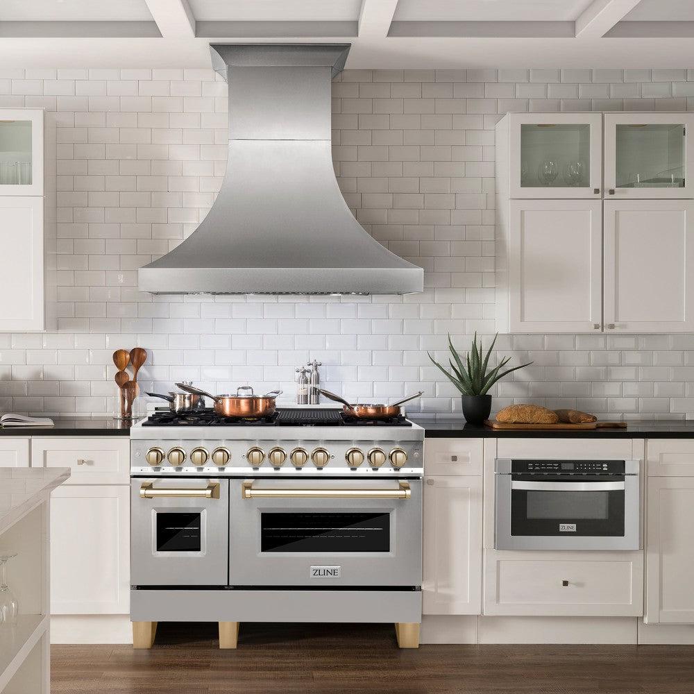 ZLINE Autograph Edition 48-Inch Dual Fuel Range, 6.0 cu. ft. Oven, Stainless Steel with Gold Accents (Model RAZ-48-G)