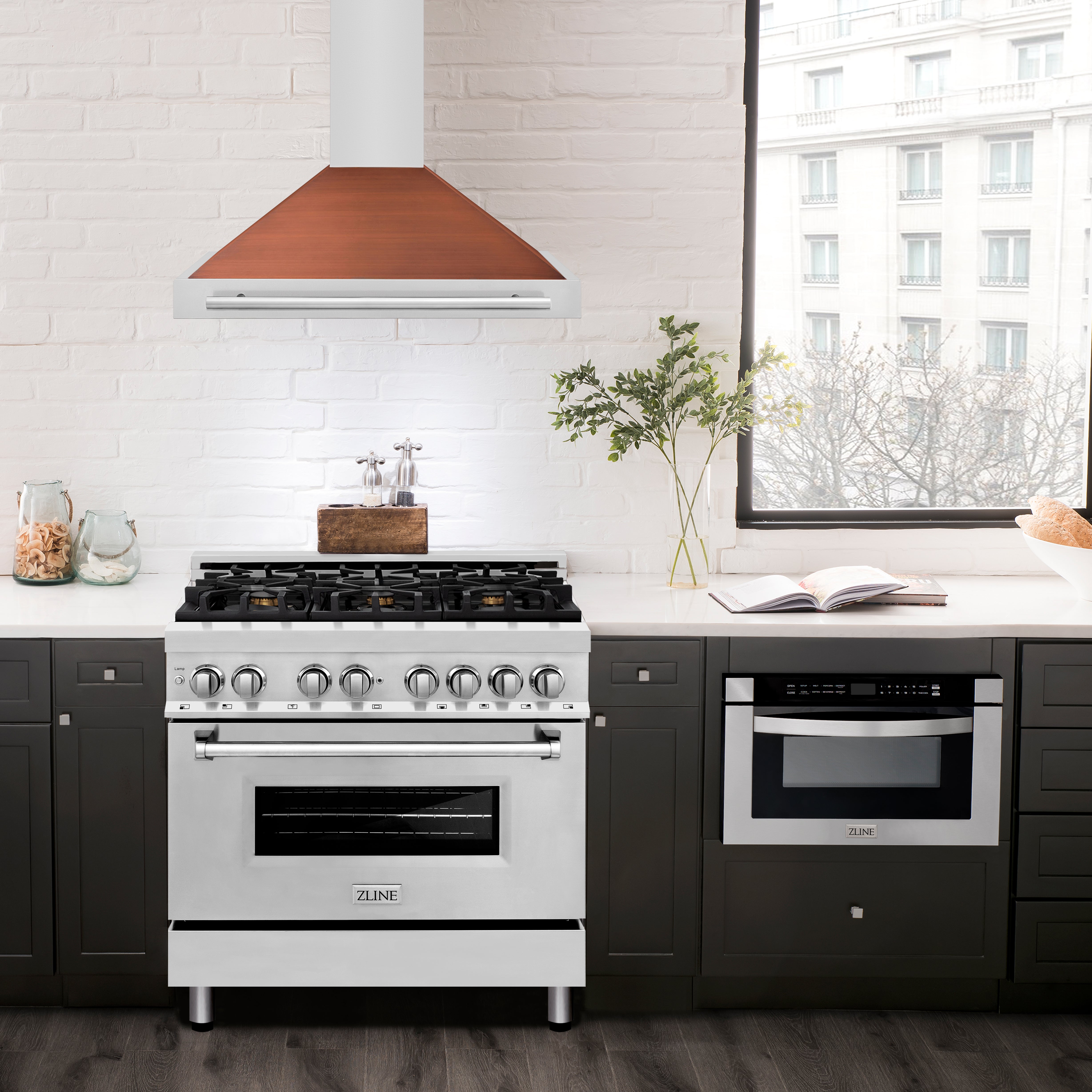 ZLINE 36 in. Wall Mount Range Hood 400 CFM Convertible Stainless Steel with Copper Shell and Stainless Steel Handle (KB4STX-C-36)