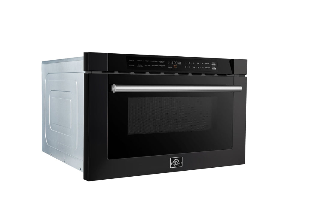 FORNO Capoliveri 24-Inch Built-In Microwave Drawer, 1.2 cu. ft., Black with Stainless Steel Handle (FMWDR3000-24BLK)