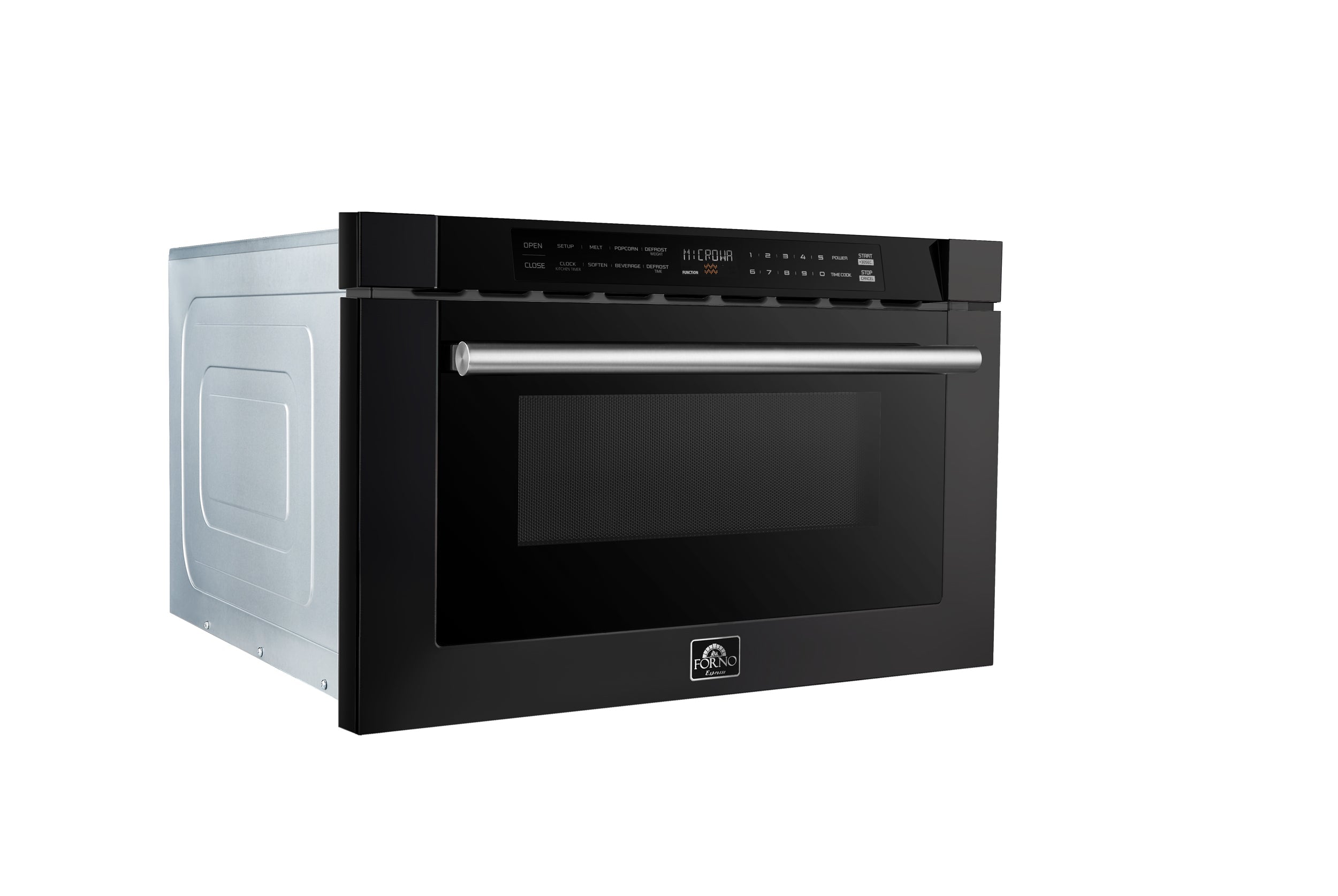 FORNO Capoliveri 24-Inch Built-In Microwave Drawer, 1.2 cu. ft., Black with Stainless Steel Handle (FMWDR3000-24BLK)