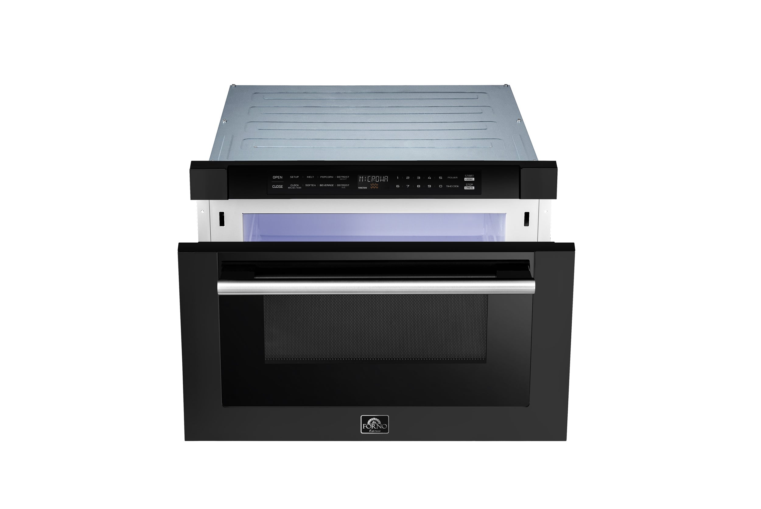 FORNO Capoliveri 24-Inch Built-In Microwave Drawer, 1.2 cu. ft., Black with Stainless Steel Handle (FMWDR3000-24BLK)
