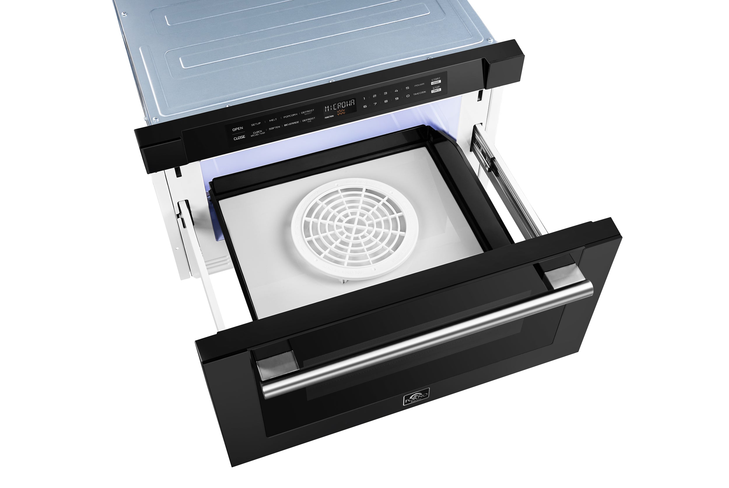 FORNO Capoliveri 24-Inch Built-In Microwave Drawer, 1.2 cu. ft., Black with Stainless Steel Handle (FMWDR3000-24BLK)