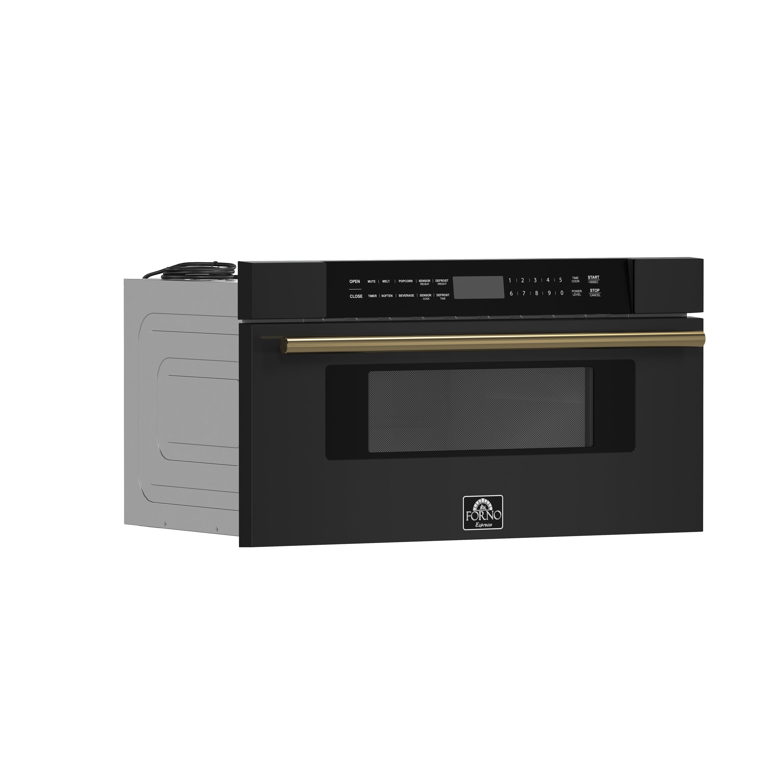 FORNO Capoliveri 30-Inch Built-In Microwave Drawer, 1.2 cu. ft., Black with Antique Brass Handle (FMWDR3000-30BLK)