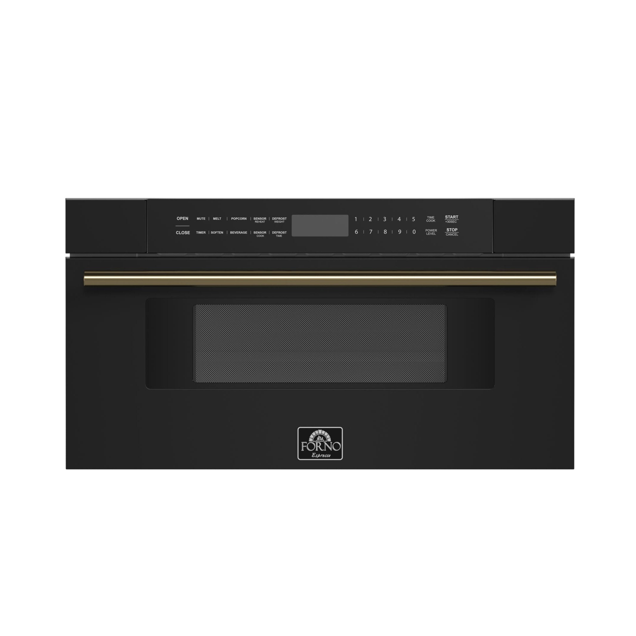 FORNO Capoliveri 30-Inch Built-In Microwave Drawer, 1.2 cu. ft., Black with Antique Brass Handle (FMWDR3000-30BLK)