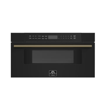 FORNO Capoliveri 30-Inch Built-In Microwave Drawer, 1.2 cu. ft., Black with Antique Brass Handle (FMWDR3000-30BLK)