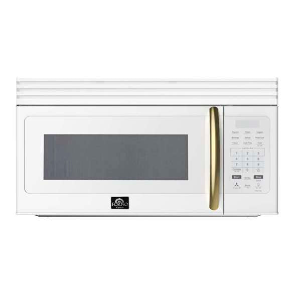 FORNO Scalo 30-Inch Over-the-Range Microwave, 1.6 Cu. Ft., 300 CFM Vent Fan, White with Antique Brass Accents (Model FOTR3007-30WHT)