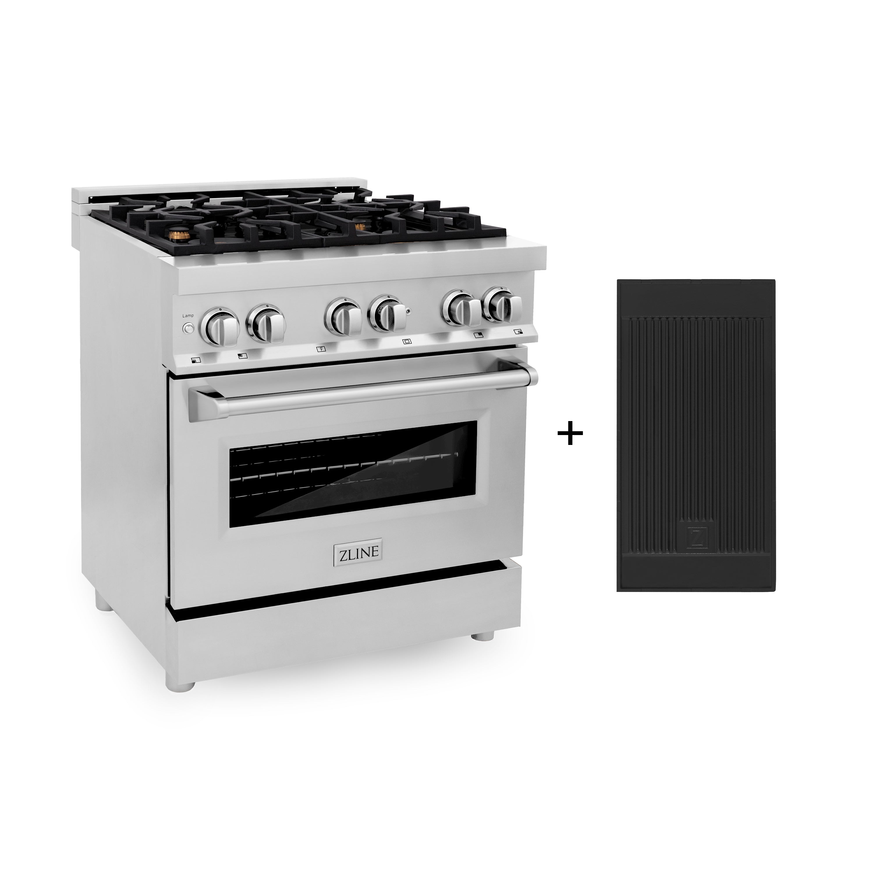 ZLINE 30 in. Dual Fuel Range with Gas Cooktop, Electric Convection Oven, Brass Burners, Griddle, 4.0 cu. ft., Stainless Steel (RA-BR-GR-30)