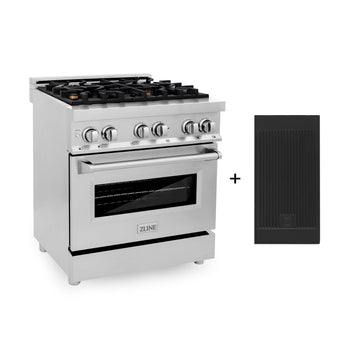 ZLINE 30 in. Dual Fuel Range with Gas Cooktop, Electric Convection Oven, Brass Burners, Griddle, 4.0 cu. ft., Stainless Steel (RA-BR-GR-30)