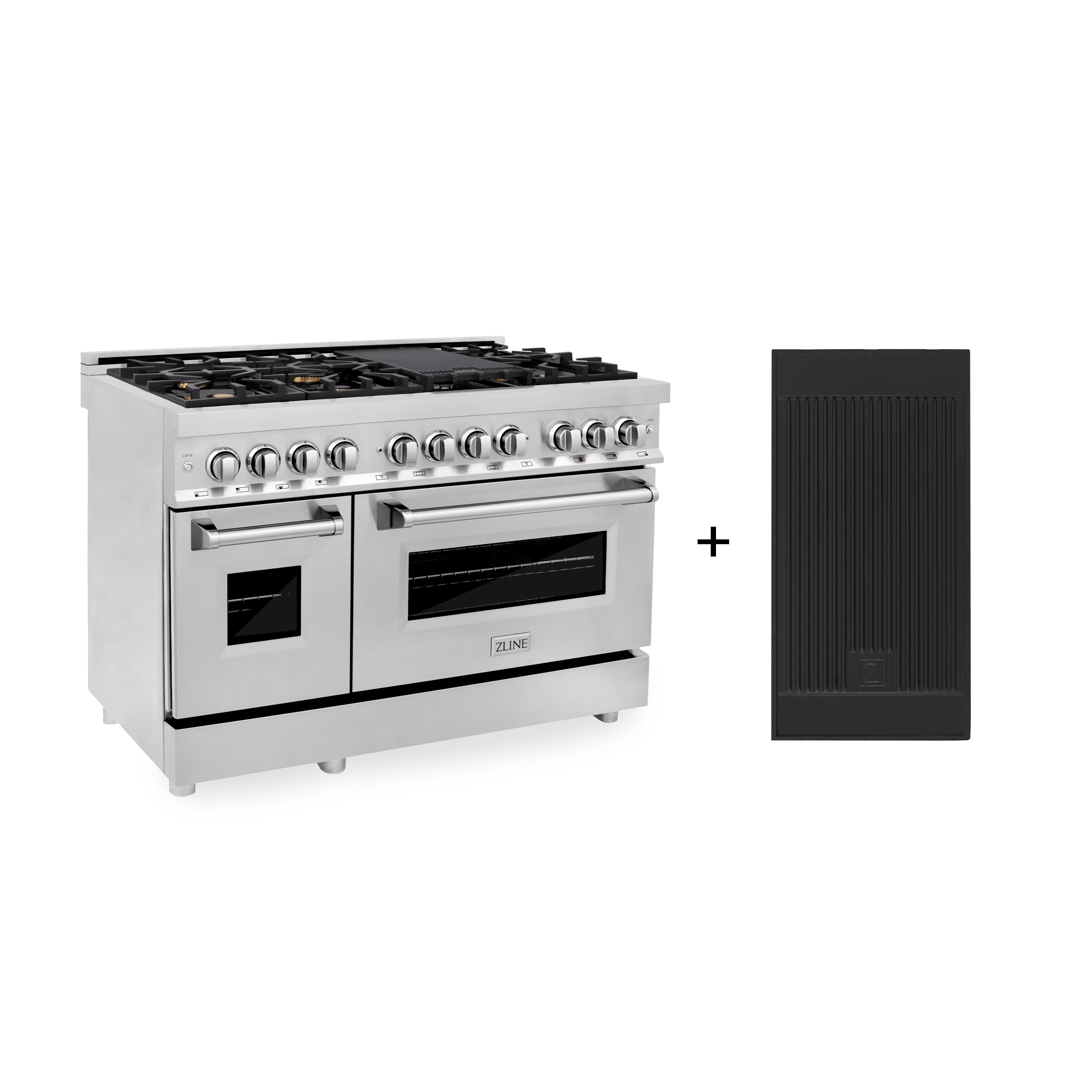 ZLINE 48" Dual Fuel Range with Gas Cooktop, Electric Convection Oven, Brass Burners and Griddle in Stainless Steel (RA-BR-GR-48)