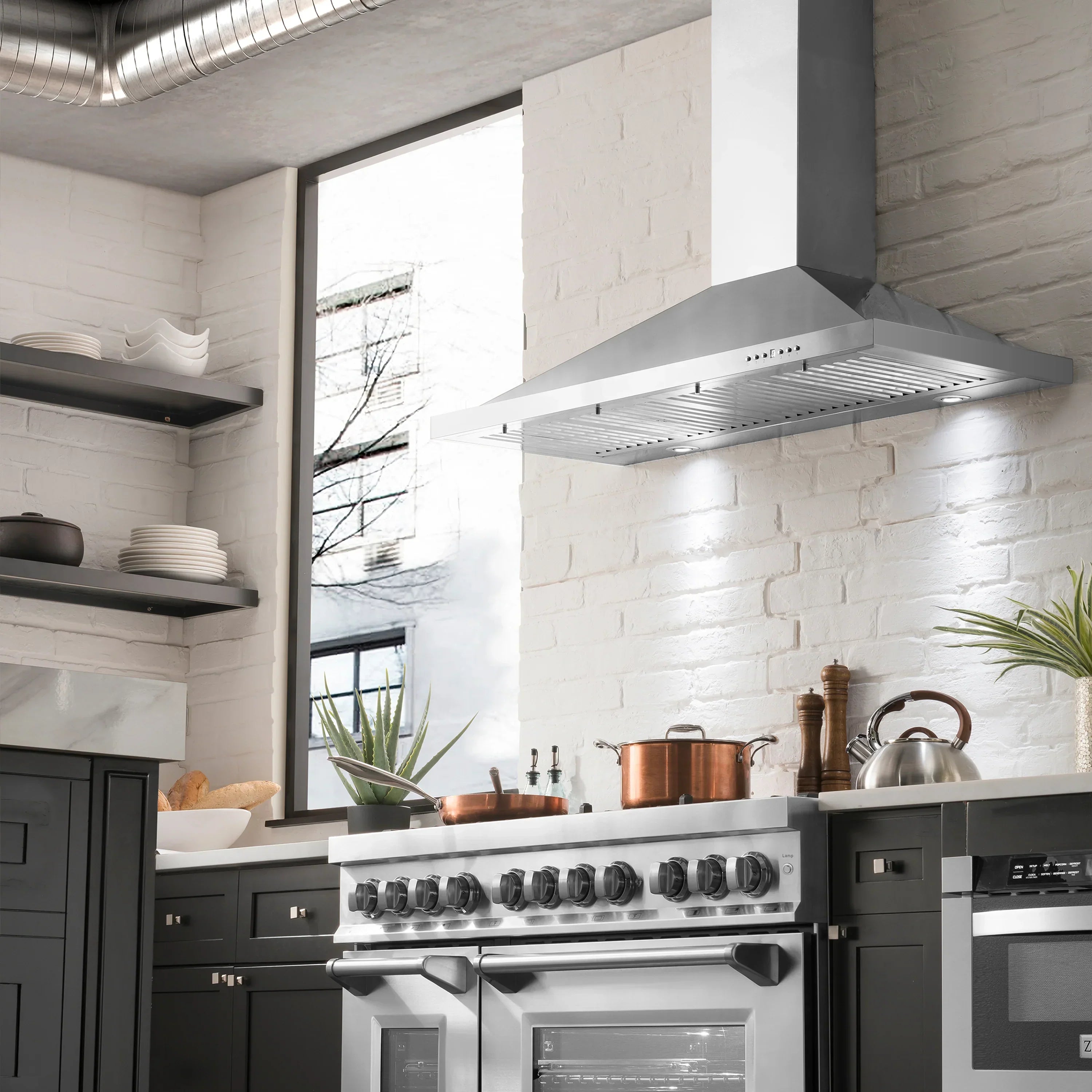 ZLINE 48 in. Wall Mount Range Hood Stainless Steel Convertible Vent 4-Speed KB-48
