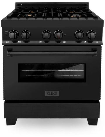 ZLINE 30" Dual Fuel Professional Range with Gas Burners & Electric Convection Oven, Black Stainless Steel with Brass Burners (RAB-BR-30)
