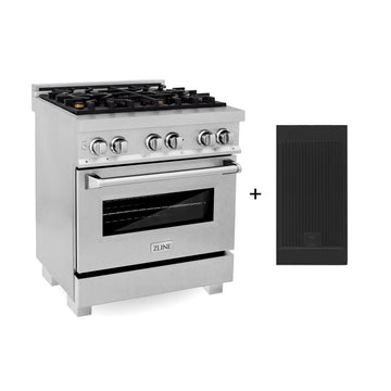 ZLINE 30 in. Legacy Dual Fuel Range, 4.0 cu. ft., Gas Cooktop with 4 Brass Burners and Griddle, Electric Convection Oven, Satin Stainless Steel, Model RAS-SN-BR-GR-30