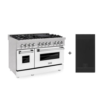 ZLINE 48 in. Legacy Dual Fuel Range, 7 Burner Gas Cooktop with Griddle, Double Electric Convection Ovens, Satin Stainless Steel with White Matte Doors, 6.0 cu. ft. (RAS-WM-GR-48)