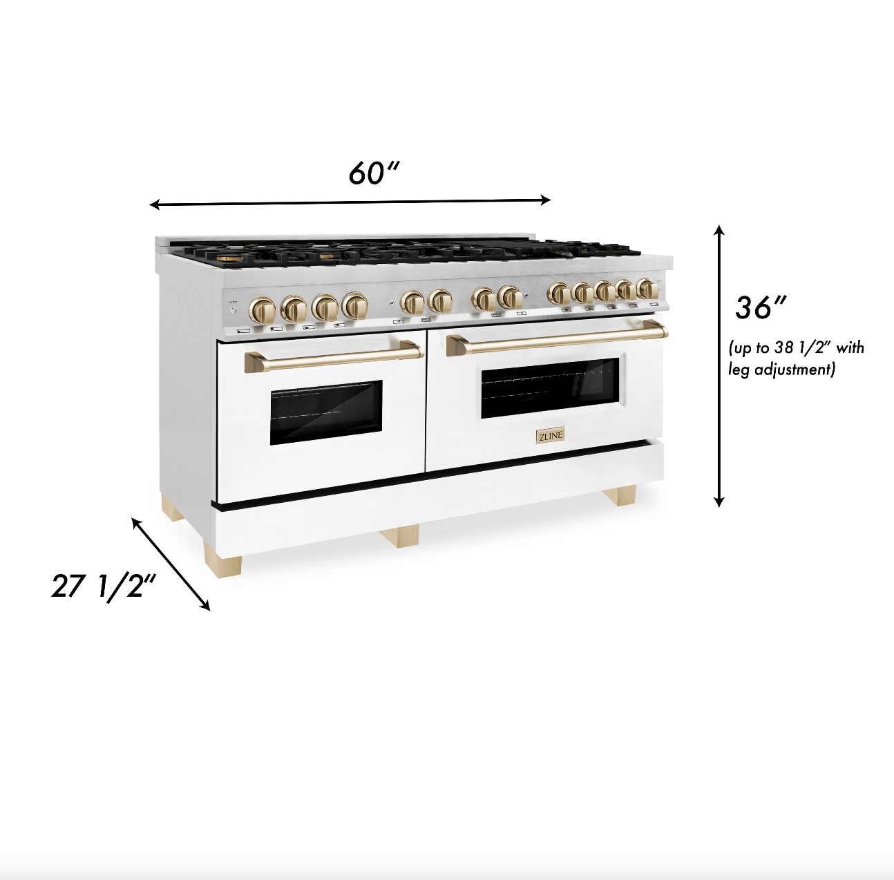ZLINE Autograph Edition 60 in. Dual Fuel Range 7.4 cu. ft. with White Matte Door and Gold Accents (RAZ-WM-60-G)