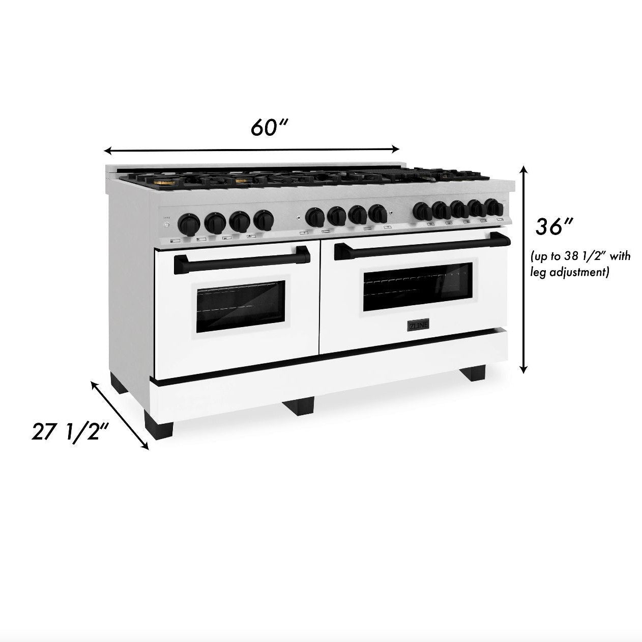 ZLINE Autograph Edition 60 in. Dual Fuel Range 7.4 cu. ft. with White Matte Doors and Black Matte Accents (RAZ-WM-60-MB)