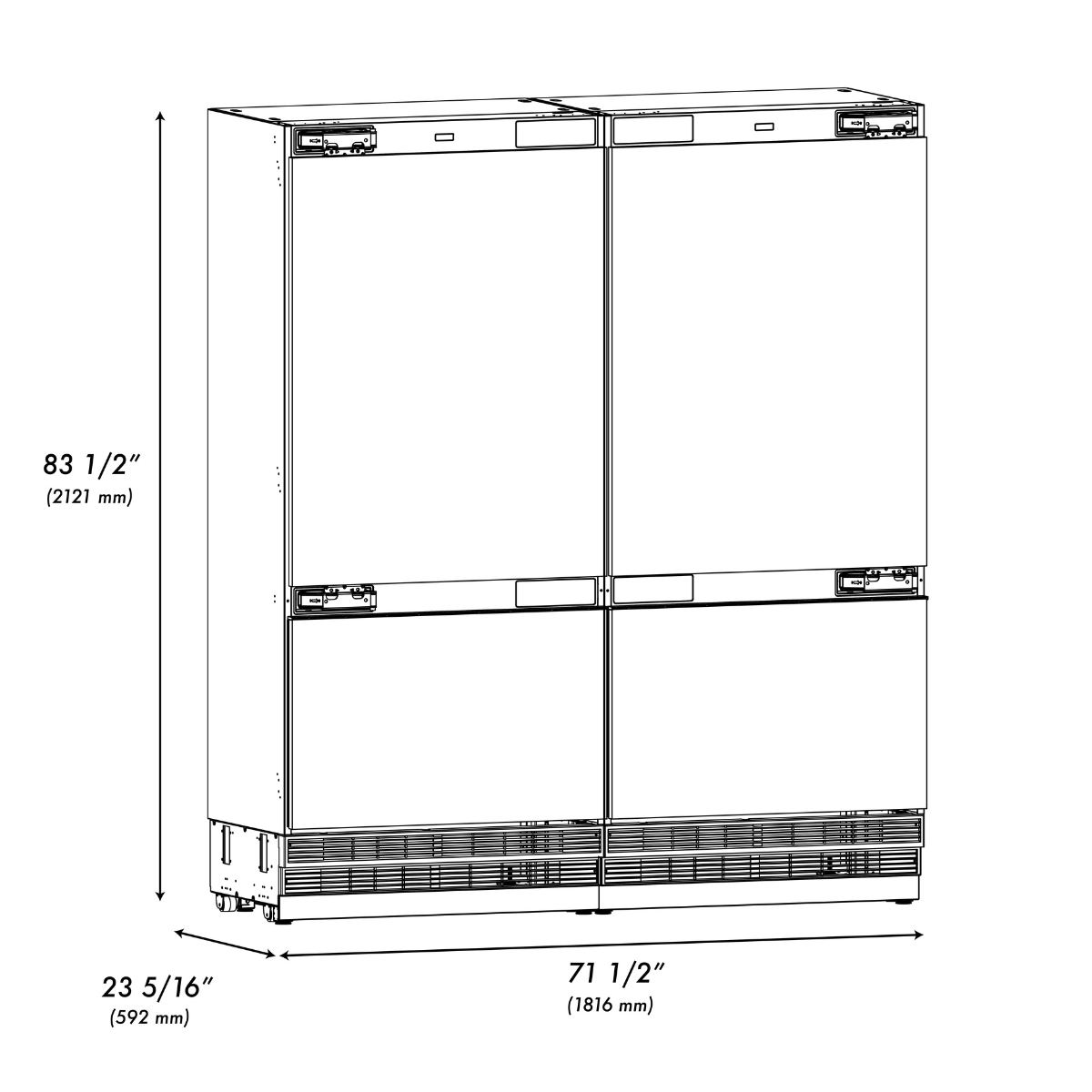 ZLINE 72 in. French Door Built-In Bottom Freezer Refrigerator Panel Ready 39.6 cu. ft. with Water Dispensers & Ice Makers (RBIT-72)