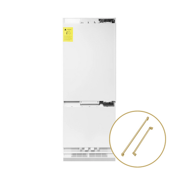 ZLINE 30 in. Built-In Panel Ready Bottom Freezer Refrigerator 16.1 cu. ft. Internal Water & Ice Dispenser Champagne Bronze Handles (RBIVZ-30-CB)