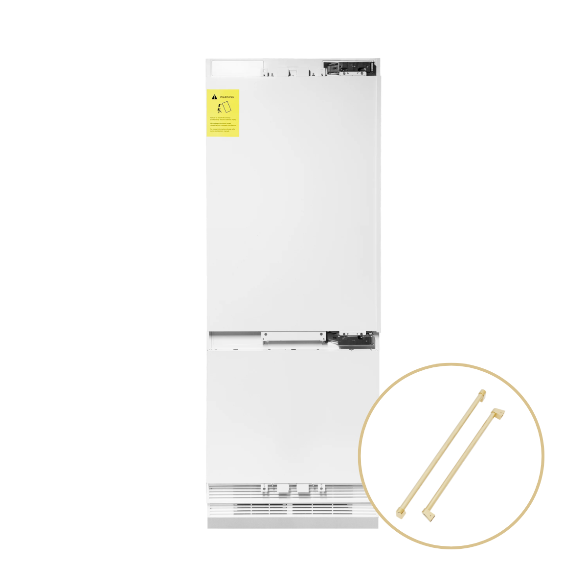 ZLINE 30 in. Built-In Bottom Freezer Refrigerator 16.1 cu. ft. Panel Ready 2-Door Internal Water & Ice Dispenser Gold Handles (RBIVZ-30-G)