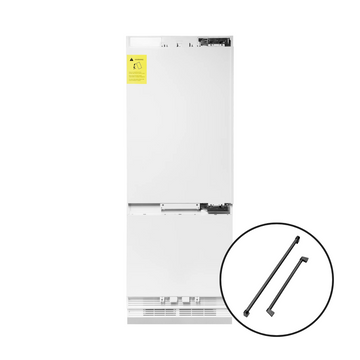 ZLINE 30 in. Built-In Panel Ready Bottom Freezer Refrigerator 16.1 cu. ft. Internal Water & Ice Dispenser Matte Black Handles (RBIVZ-30-MB)