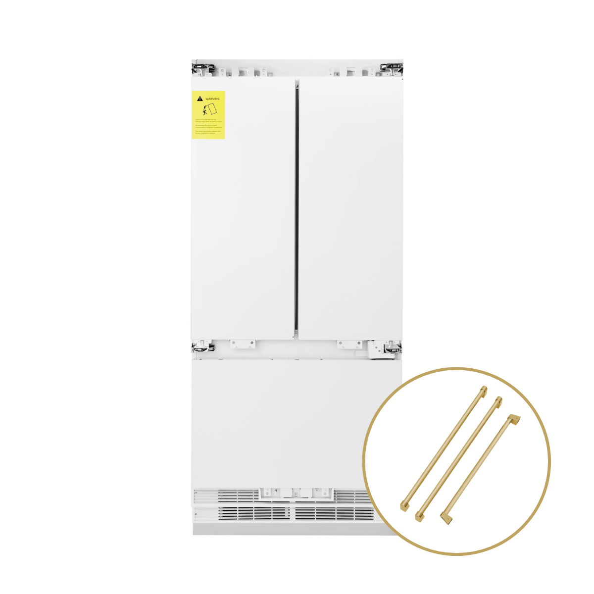 ZLINE 36 in. French Door Refrigerator 19.6 cu. ft. Panel Ready Built-In 3-Door Internal Water & Ice Dispenser Champagne Bronze Handles (RBIVZ-36-CB)