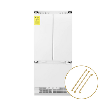 ZLINE 36 in. French Door Refrigerator 19.6 cu. ft. Panel Ready Built-In 3-Door Internal Water & Ice Dispenser Champagne Bronze Handles (RBIVZ-36-CB)