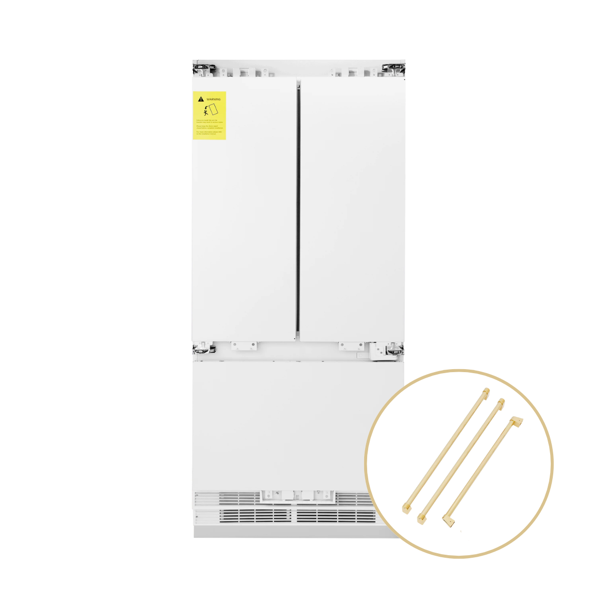 ZLINE 36 in. French Door Built-In Refrigerator Panel Ready 19.6 cu. ft. Internal Water & Ice Dispenser Gold Handles (RBIVZ-36-G)