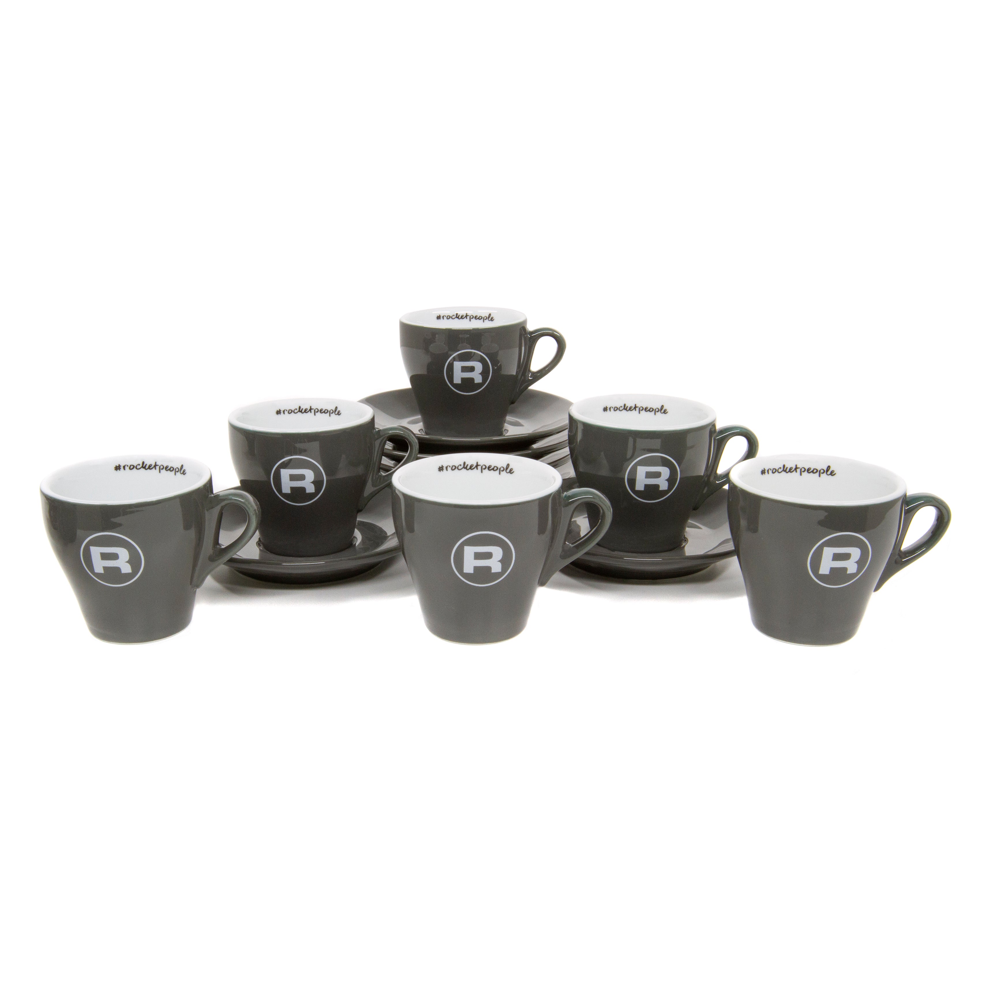 Rocket Espresso 6 Piece Flat White Cup and Saucer Set - Grey