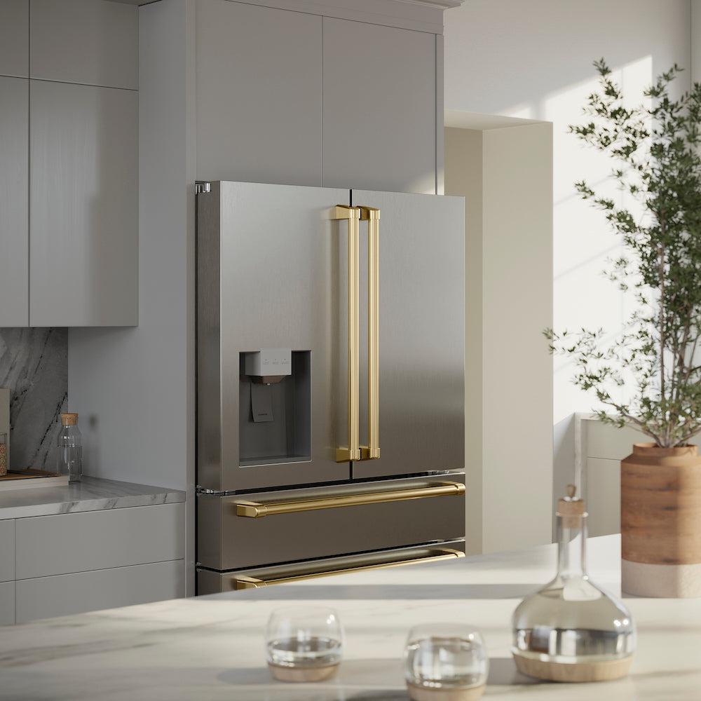 ZLINE 36 Inch French Door Refrigerator Fingerprint Resistant Stainless Steel Water & Ice Dispenser Gold Accents (RFMZ-W-36-G)