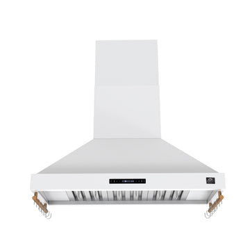 FORNO Venezia 48-Inch Wall-Mount Ducted Range Hood, 900 CFM, Touch Controls, LED Lighting, White with Antique Brass Accents (Model FRHWM5503-48WHT)
