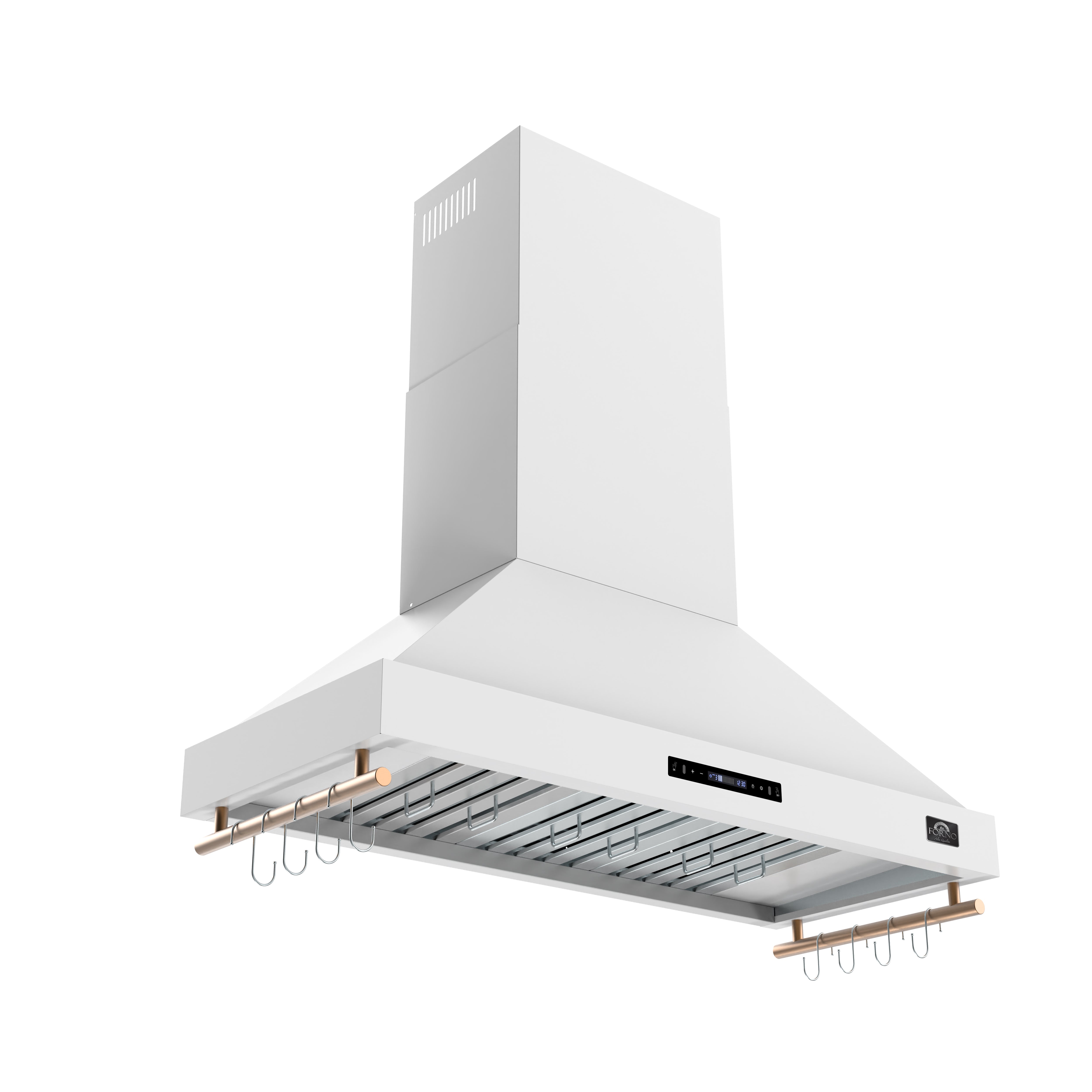 FORNO Venezia 48-Inch Wall-Mount Ducted Range Hood, 900 CFM, Touch Controls, LED Lighting, White with Antique Brass Accents (Model FRHWM5503-48WHT)