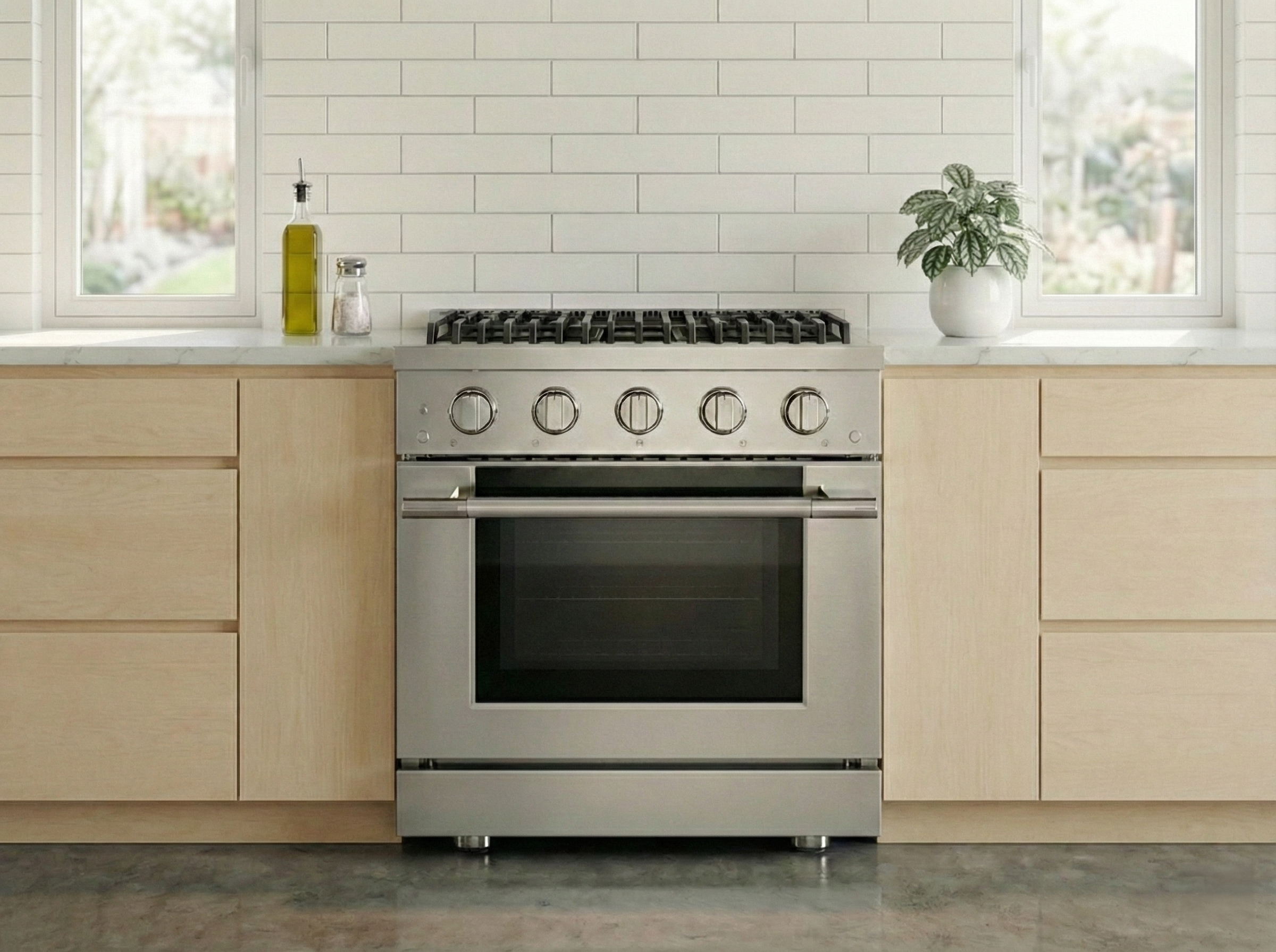 Hauslane HausPro Series 30-Inch Gas or Dual Fuel Range with 4 Burners and Convection Oven in Stainless Steel