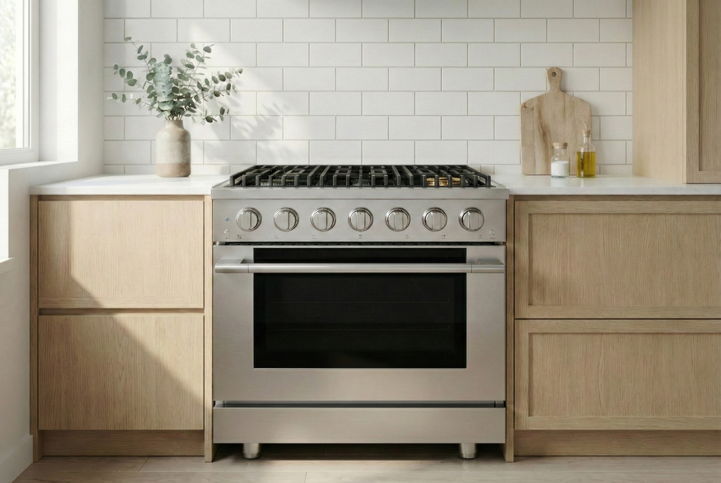 Hauslane HausPro Series 36-Inch Gas or Dual Fuel Range with 6 Burners and Convection Oven in Stainless Steel