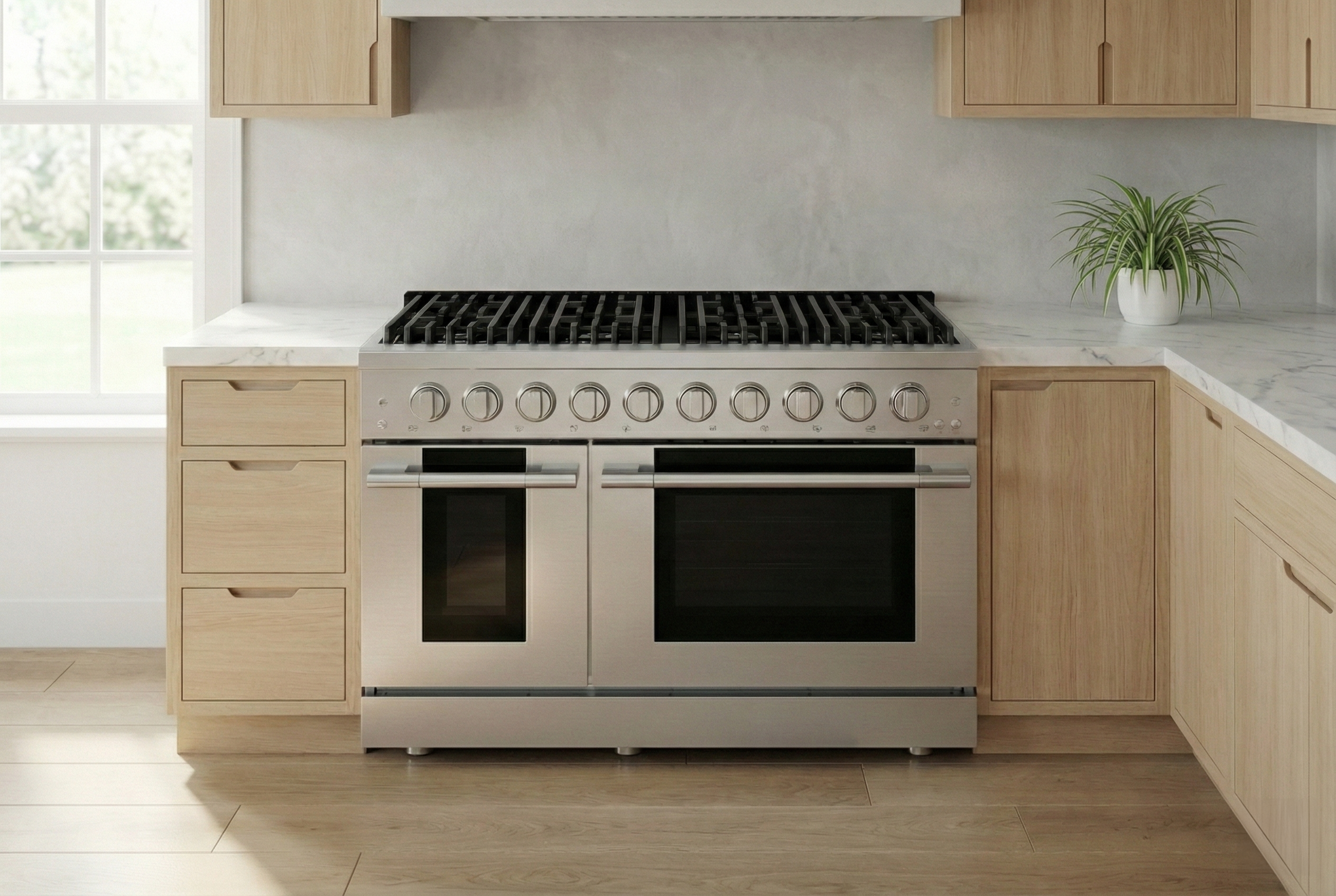 Hauslane HausPro Series 48-Inch Gas or Dual Fuel Range with 8 Burners and Convection Oven in Stainless Steel