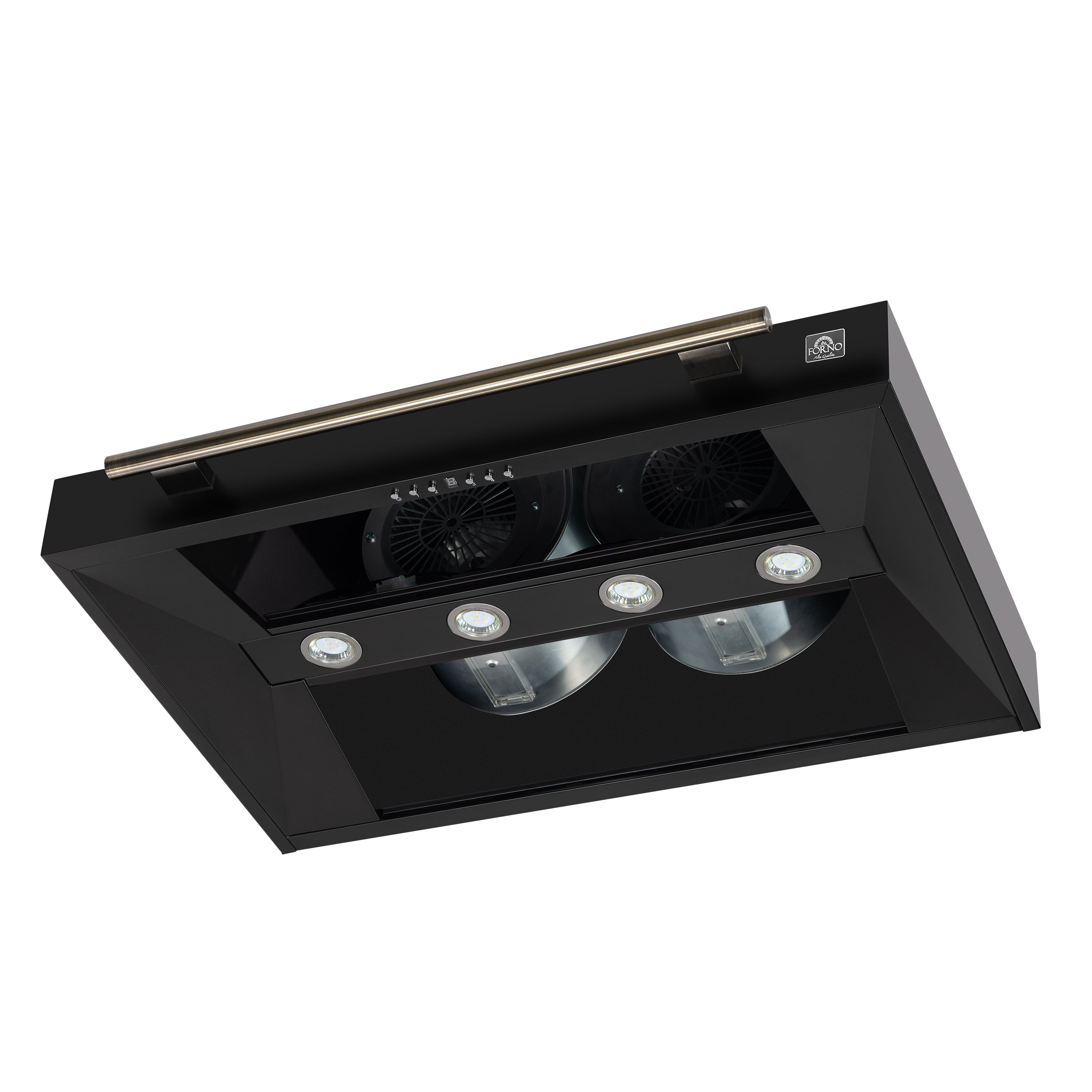 FORNO Aria 36-Inch Wall-Mount Range Hood, 1200 CFM, Black Finish with Antique Brass Accents (Model FRHWM5095-36BLK)