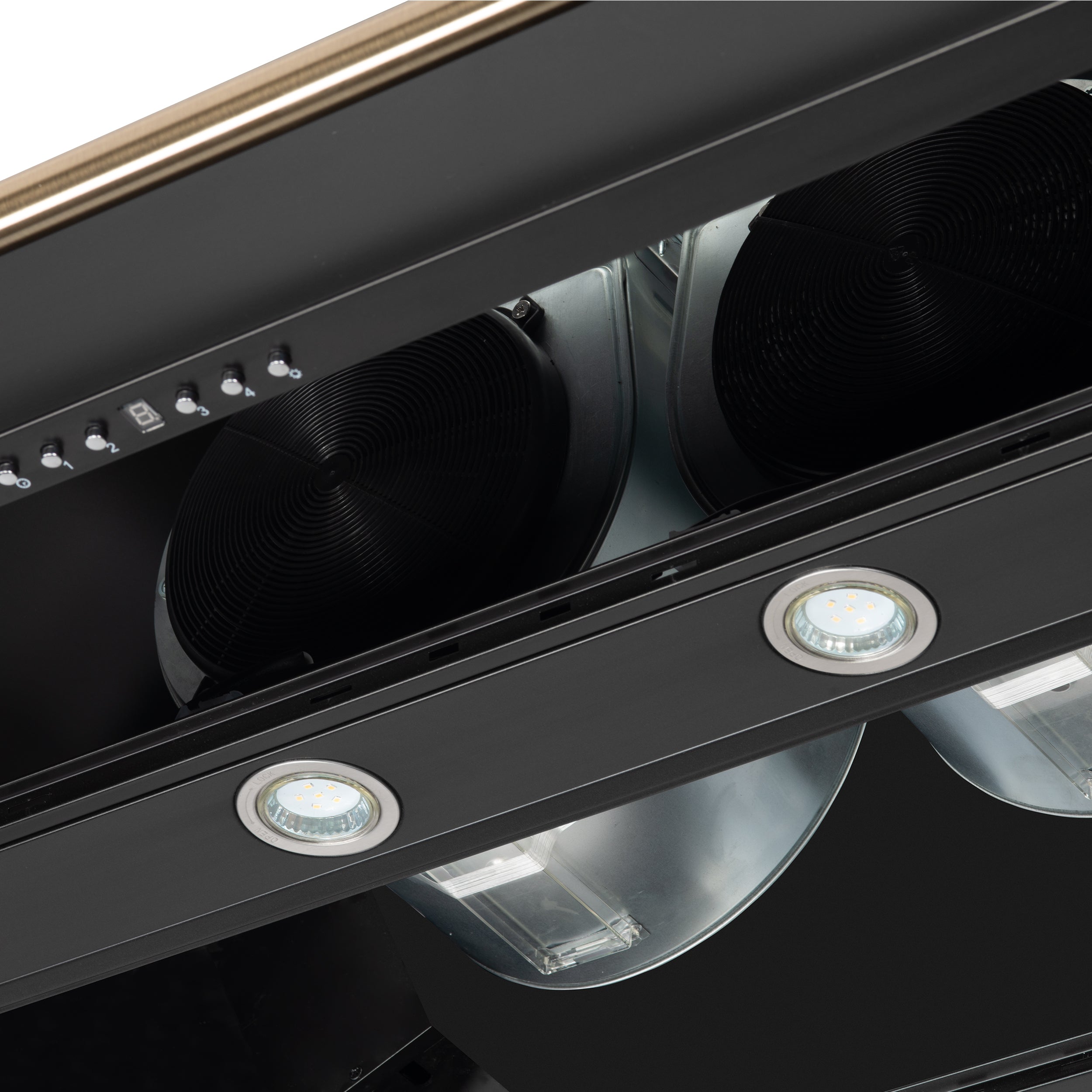 FORNO Aria 48-Inch Wall-Mount Range Hood, 1200 CFM, Black with Antique Brass Accents (Model FRHWM5095-48BLK)