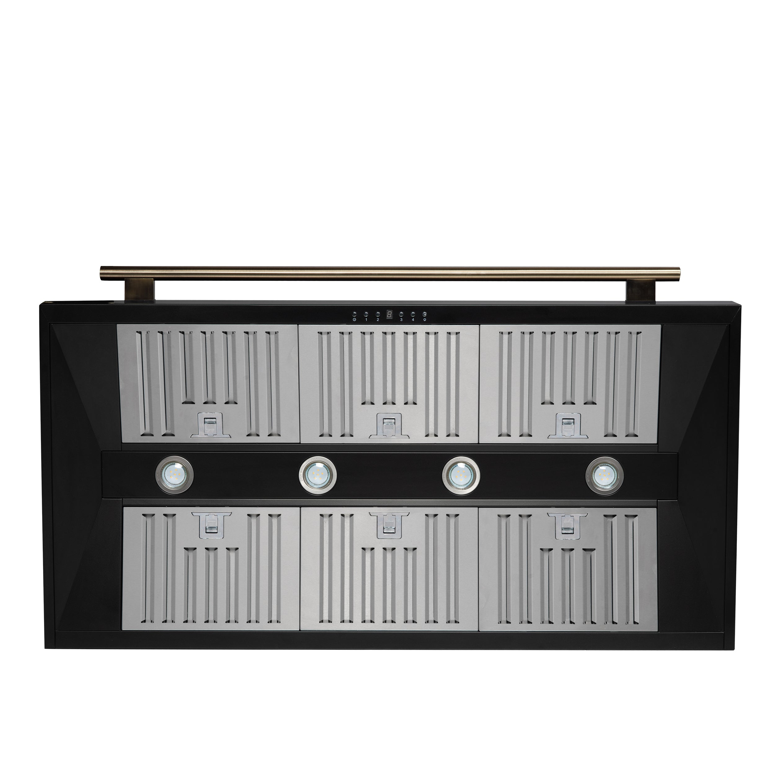 FORNO Aria 48-Inch Wall-Mount Range Hood, 1200 CFM, Black with Antique Brass Accents (Model FRHWM5095-48BLK)