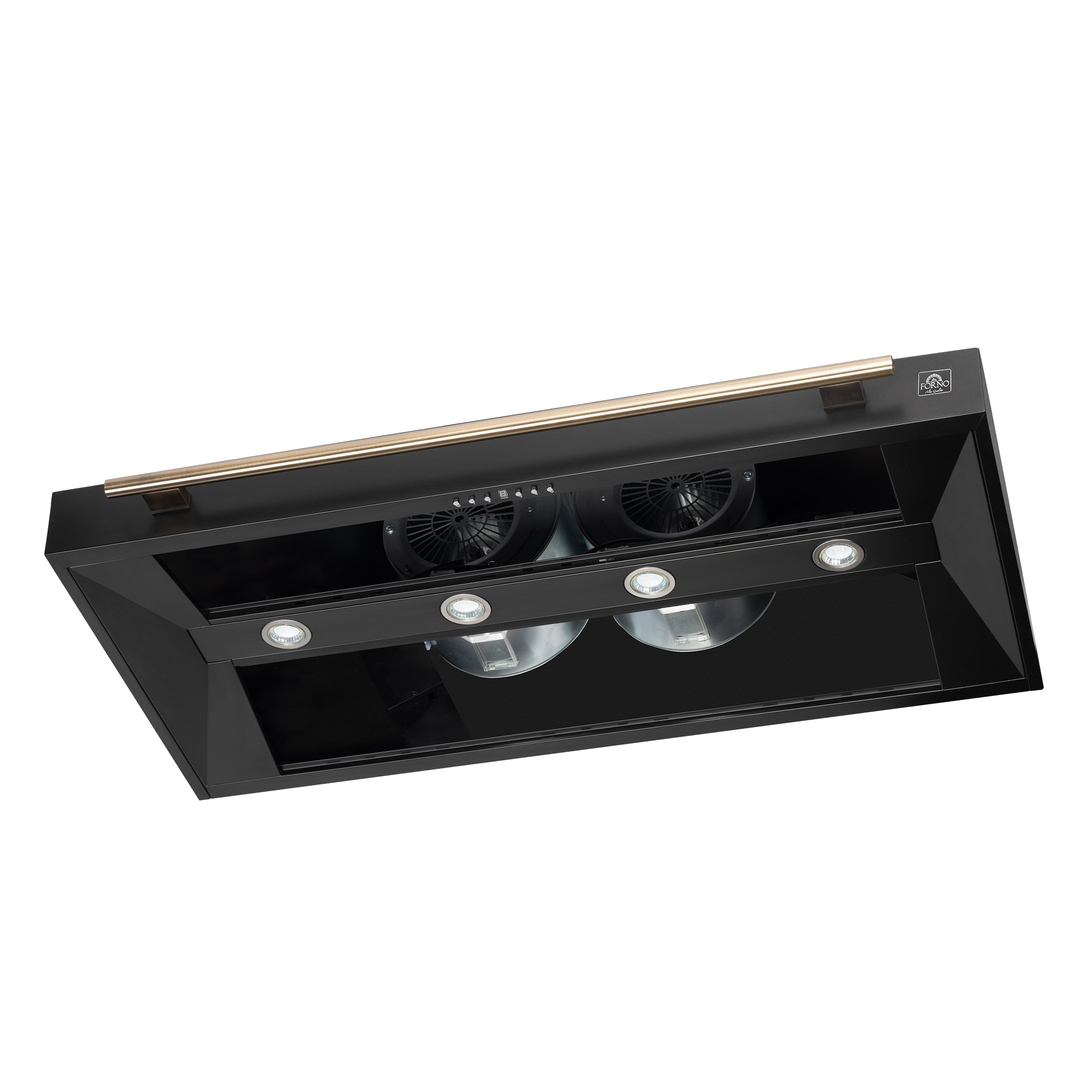 FORNO Aria 48-Inch Wall-Mount Range Hood, 1200 CFM, Black with Antique Brass Accents (Model FRHWM5095-48BLK)