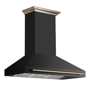 FORNO Aria 48-Inch Wall-Mount Range Hood, 1200 CFM, Black with Antique Brass Accents (Model FRHWM5095-48BLK)