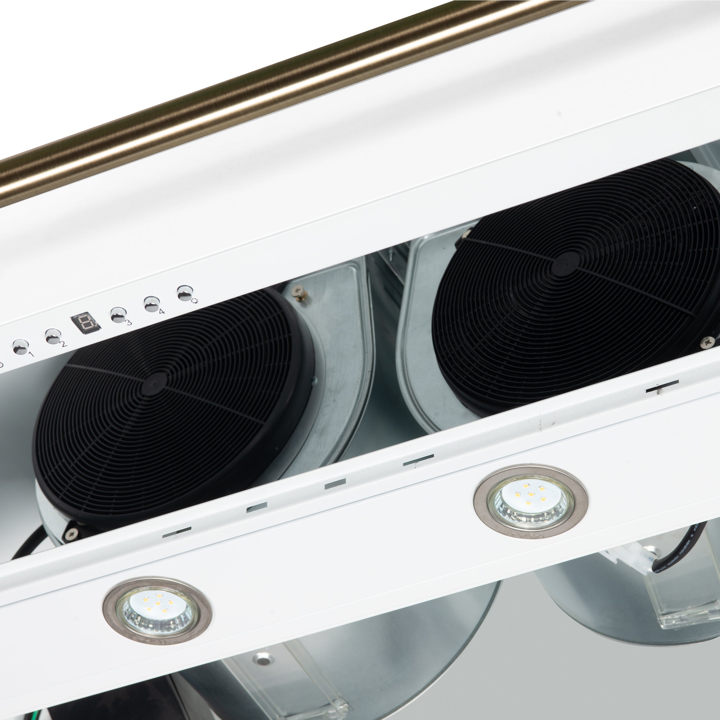 Forno Aria 48-Inch Wall-Mount Range Hood, 1200 CFM, White with Antique Brass Accents (Model FRHWM5095-48WHT)