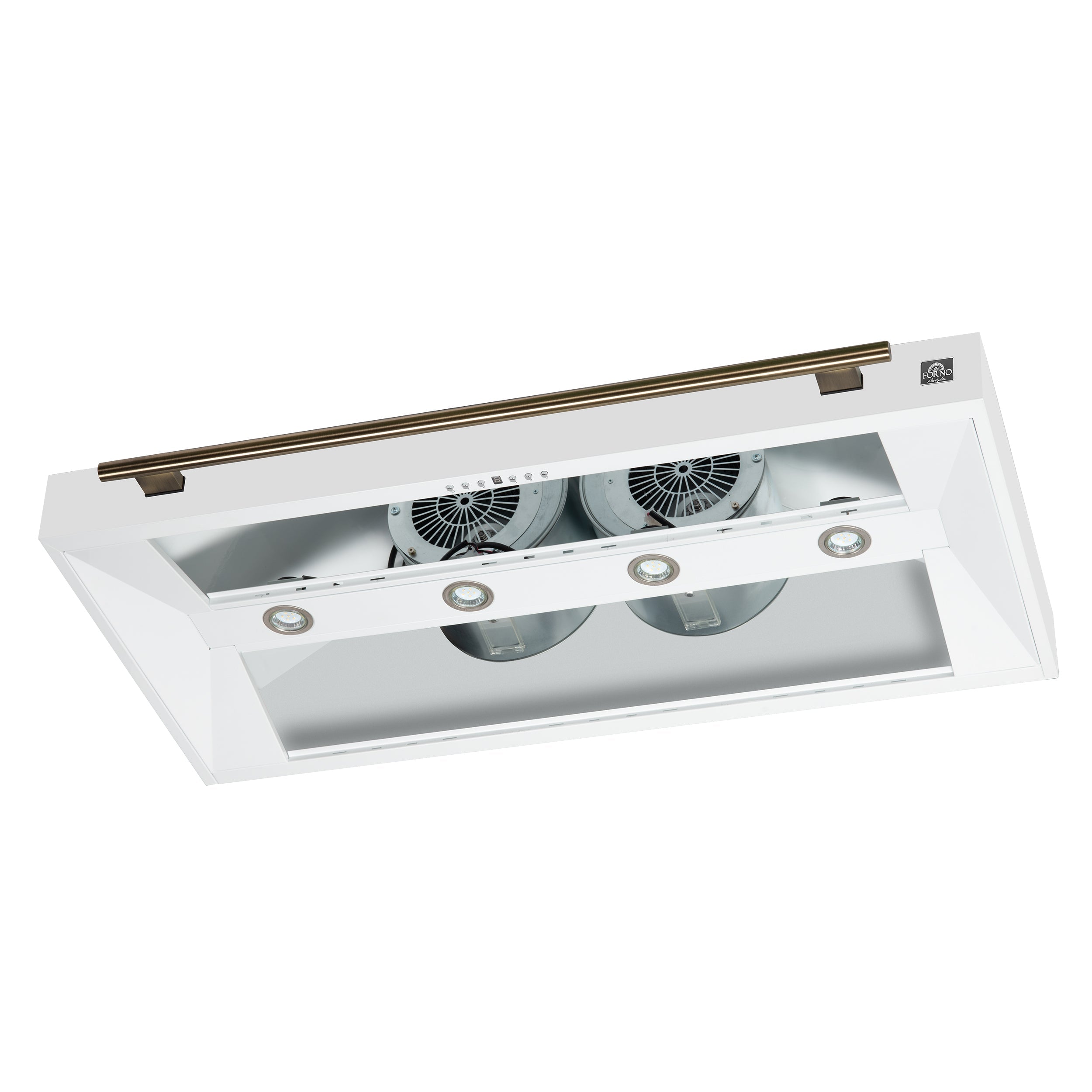 Forno Aria 48-Inch Wall-Mount Range Hood, 1200 CFM, White with Antique Brass Accents (Model FRHWM5095-48WHT)