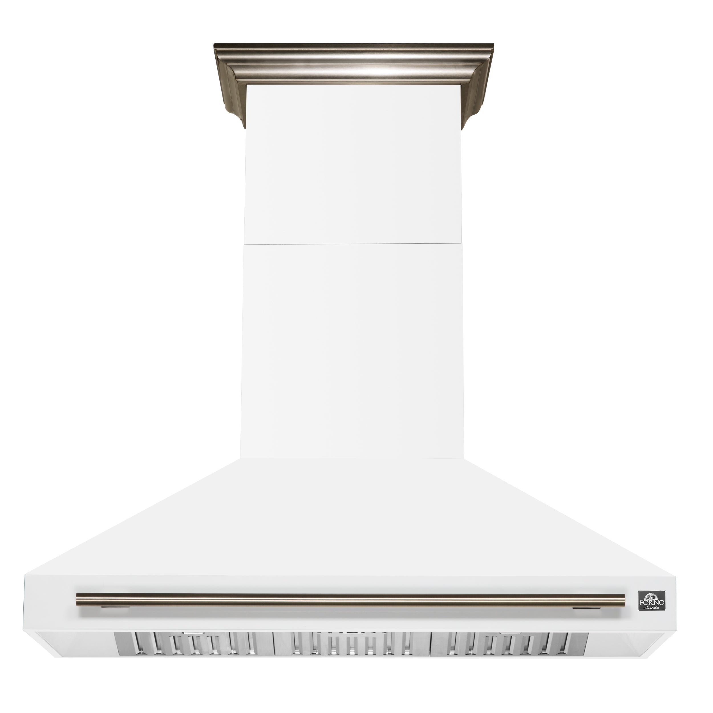 Forno Aria 48-Inch Wall-Mount Range Hood, 1200 CFM, White with Antique Brass Accents (Model FRHWM5095-48WHT)