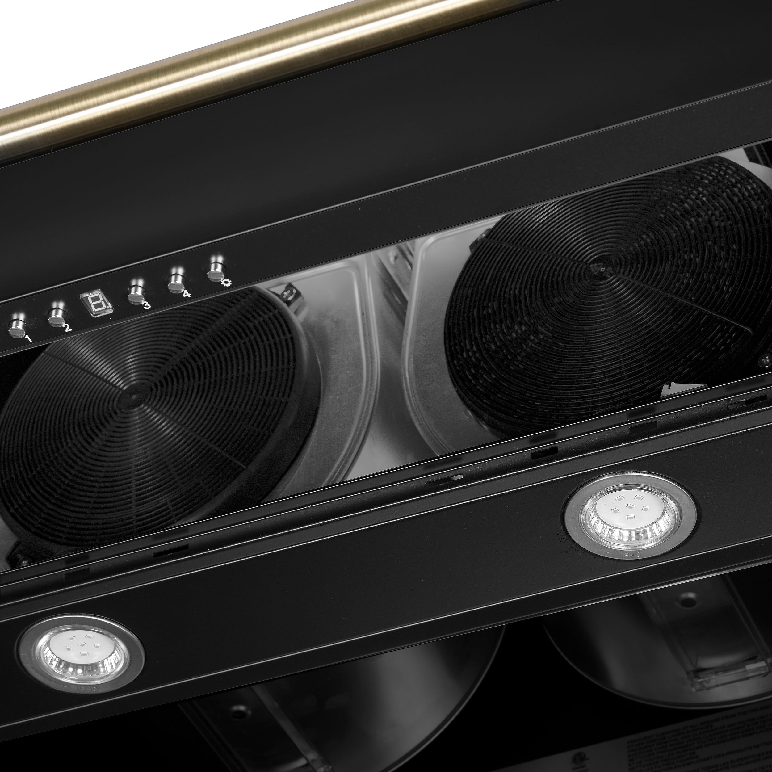 Forno Aria 60-Inch Wall-Mount Range Hood, 1200 CFM, Convertible Ducting, Black Finish with Brass Accents (Model FRHWM5095-60BLK)